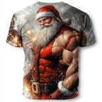 Muscle Santa Claus Christmas Street Style Graphic Casual Tee