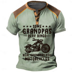 Motorcycle Grandpa Riding Retro Graphic Short Sleeve Henley Shirt