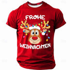 Christmas Reindeer Frohe Weihnachten Festive Graphic Short Sleeve Tee