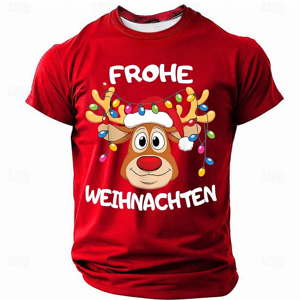 Christmas Reindeer Frohe Weihnachten Festive Graphic Short Sleeve Tee