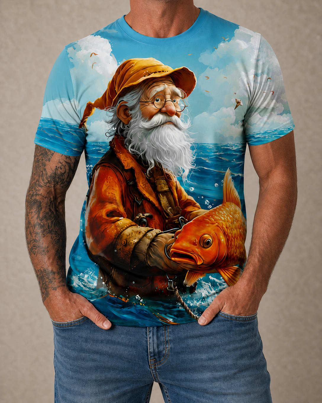Ocean Fisherman Old Man Sea Fishing Graphic Tee