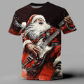 Santa Claus Guitar Christmas Music Graphic Short Sleeve Tee