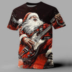 Santa Claus Guitar Christmas Music Graphic Short Sleeve Tee