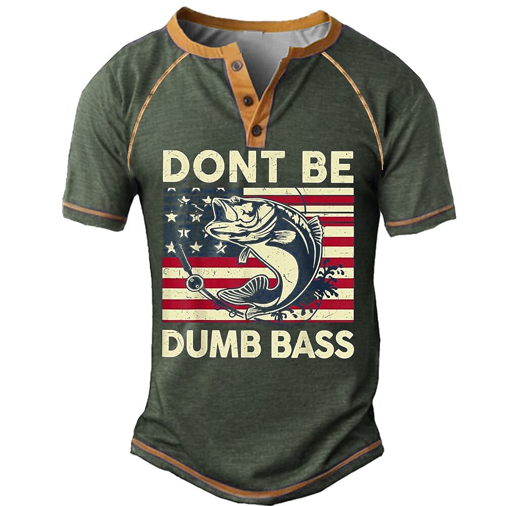 Dont Be Dumb Bass Funny Fishing Graphic Henley Shirt