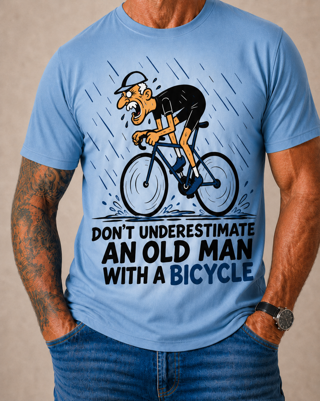 Old Man Riding Blue Purple 3D Graphic Print Tee