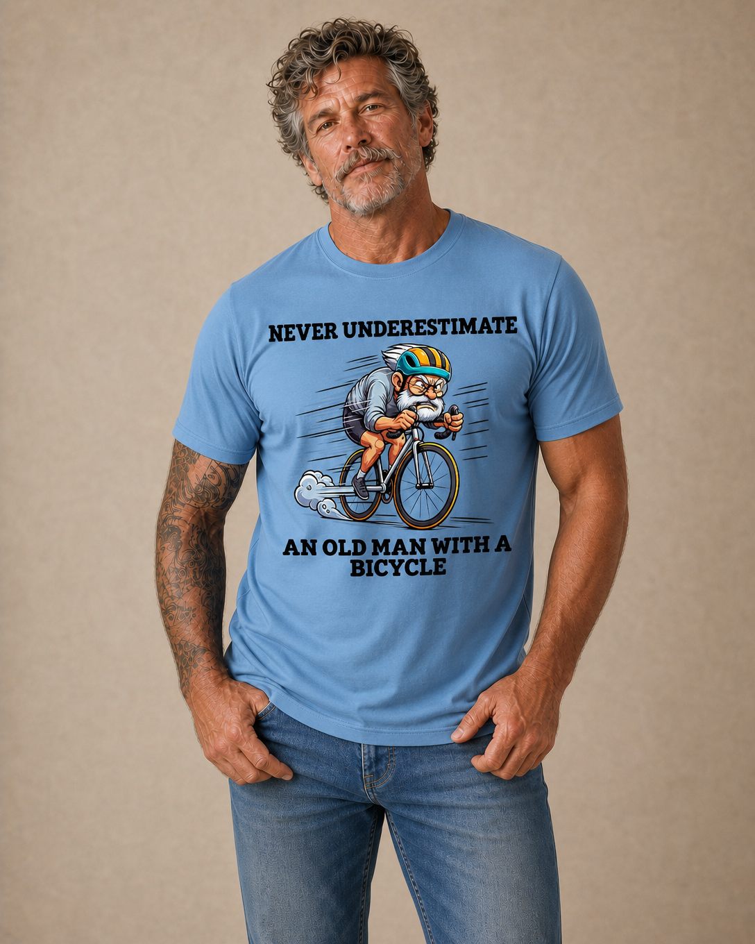 Old Man Riding Bike Bicycle Graphic Print Tee
