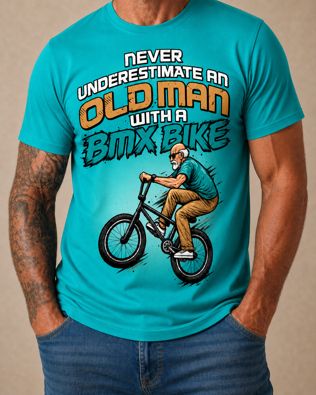 Old Man Riding Red Purple 3D Graphic Print Tee