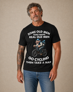 Old Men Cycling Nap Cartoon Graphic Tee