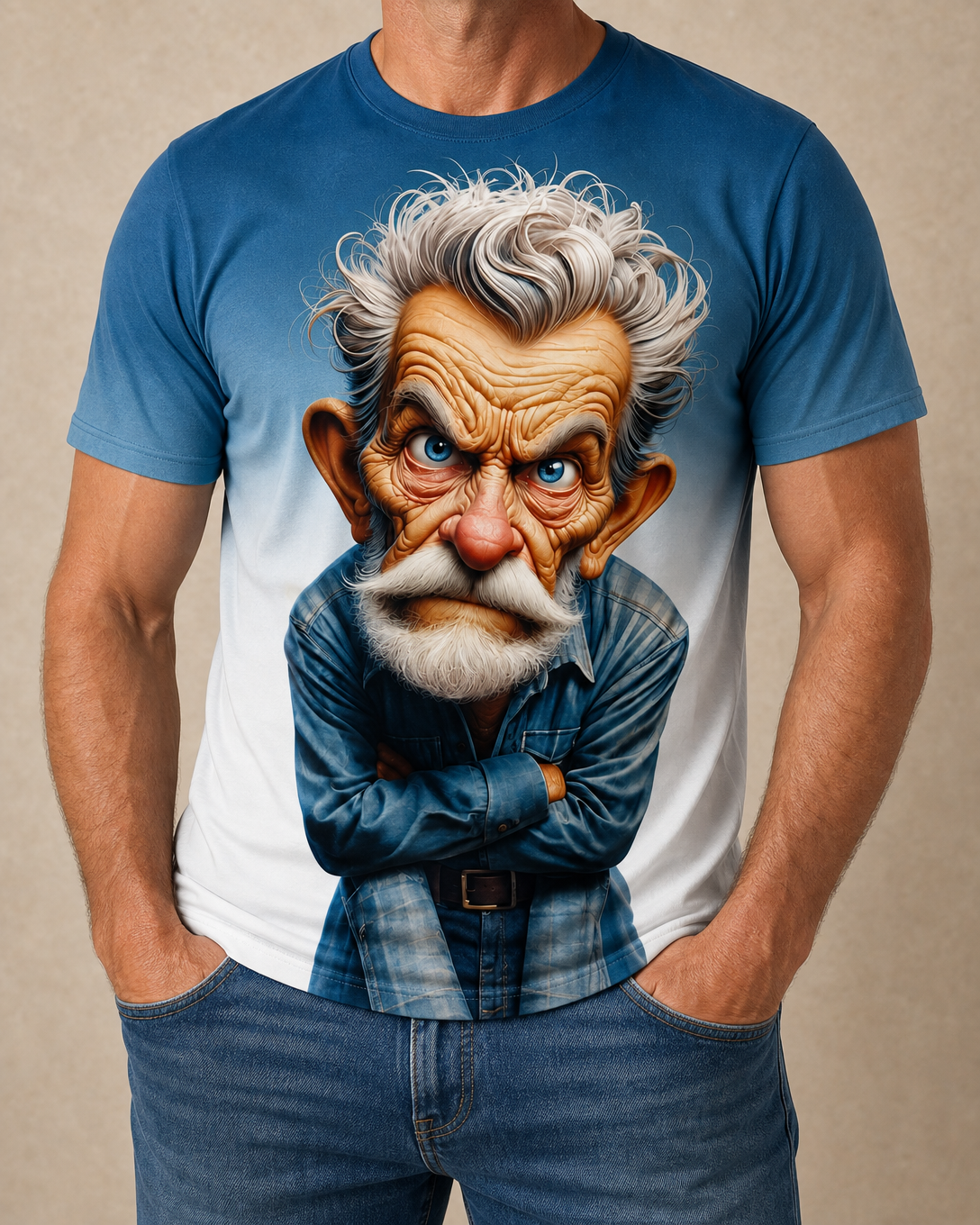 Ombre 3D Old Man Graphic Print Tee
