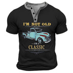 Classic Car Retro Vintage Graphic Short Sleeve Henley Shirt