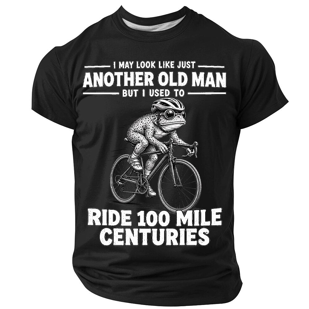 Old Man Riding Cycling Funny Print Bike Graphic Tee