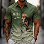 Cartoon Bicycle Old Man Vintage Riding Short Sleeve Shirt