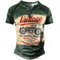 Vintage Motorcycle Rider Graphic Street Style Short Sleeve Henley