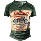Vintage Motorcycle Rider Graphic Street Style Short Sleeve Henley
