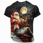 Santa Claus Reindeer Christmas Street Graphic Short Sleeve Tee