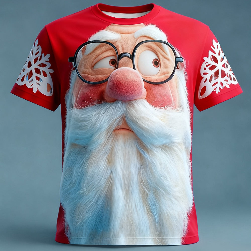 Cartoon Santa Claus Christmas Designer Vacation Street Graphic Tee