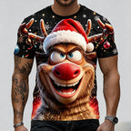 Moose Christmas Festive Holiday Animal Casual Short Sleeve Tee