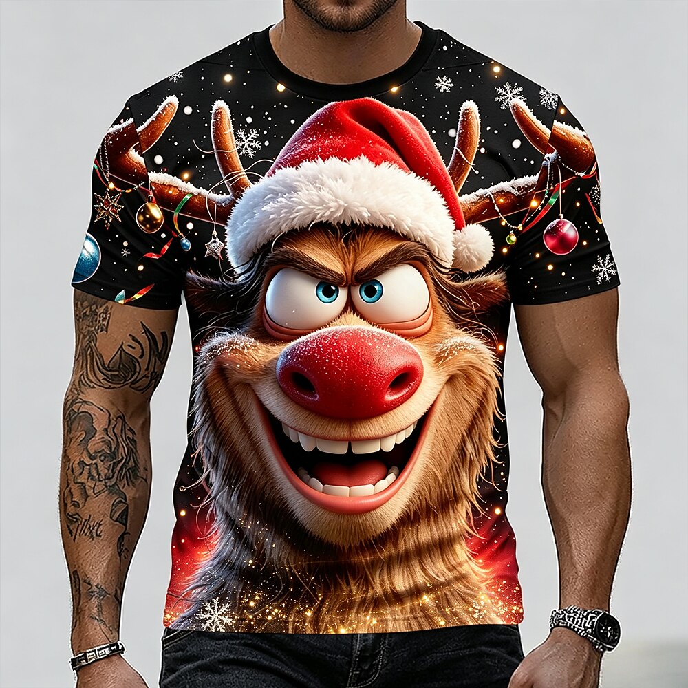 Moose Christmas Festive Holiday Animal Casual Short Sleeve Tee