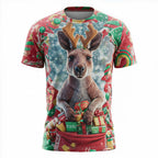 Christmas Kangaroo Reindeer Antlers Funny Holiday Graphic Tee Shirt