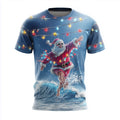 Surfing Santa Christmas Tropical Lights Funny Holiday Graphic Tee