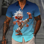 Retro Cartoon Old Man Funny Character Short Sleeve Shirt