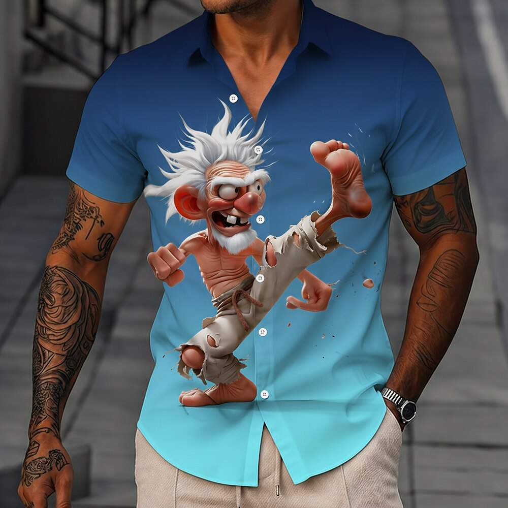 Retro Cartoon Old Man Funny Character Short Sleeve Shirt