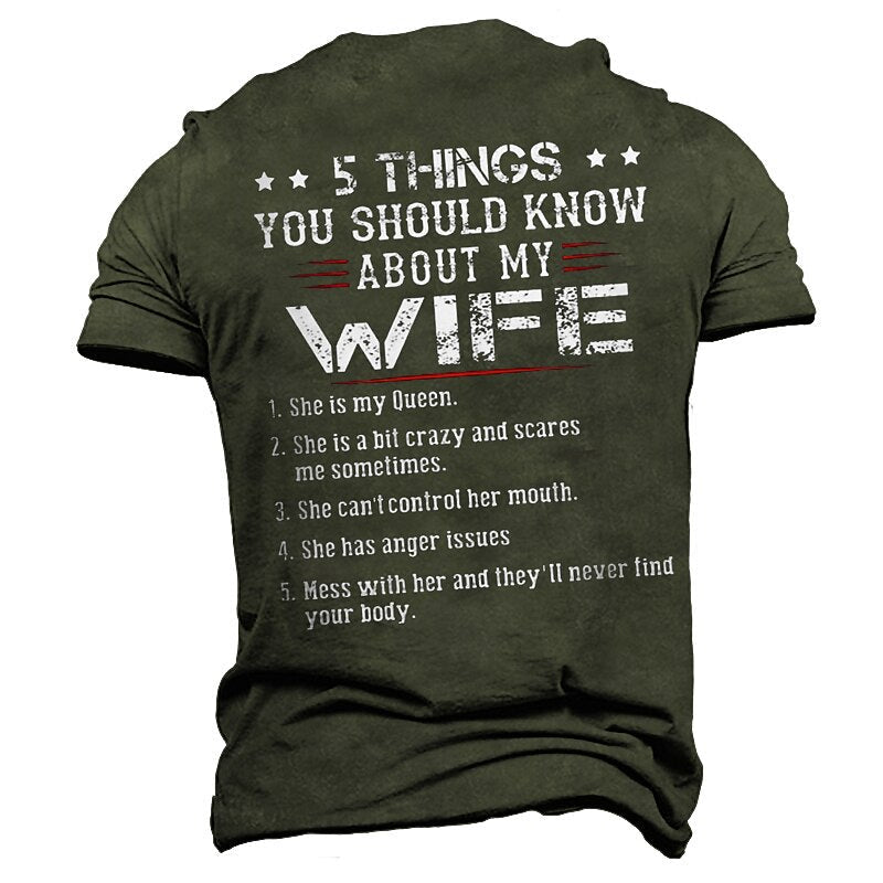 Five Things About My Wife Funny Husband Graphic Tee