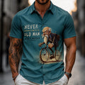 Cartoon Bicycle Old Man Vintage Riding Short Sleeve Shirt
