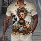 Coffee Cartoon Old Man Vintage Drinking Short Sleeve Shirt