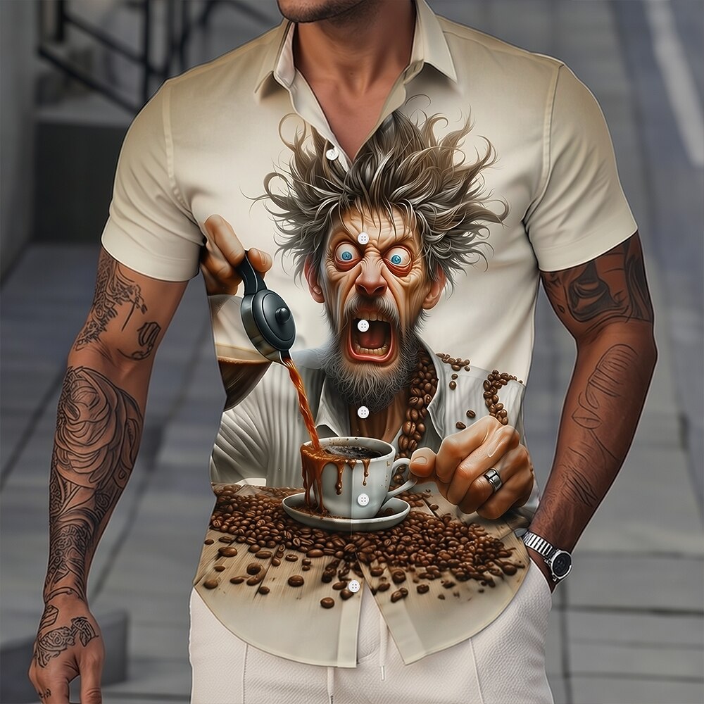 Coffee Cartoon Old Man Vintage Drinking Short Sleeve Shirt