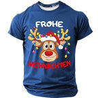 Christmas Reindeer Frohe Weihnachten Festive Graphic Short Sleeve Tee