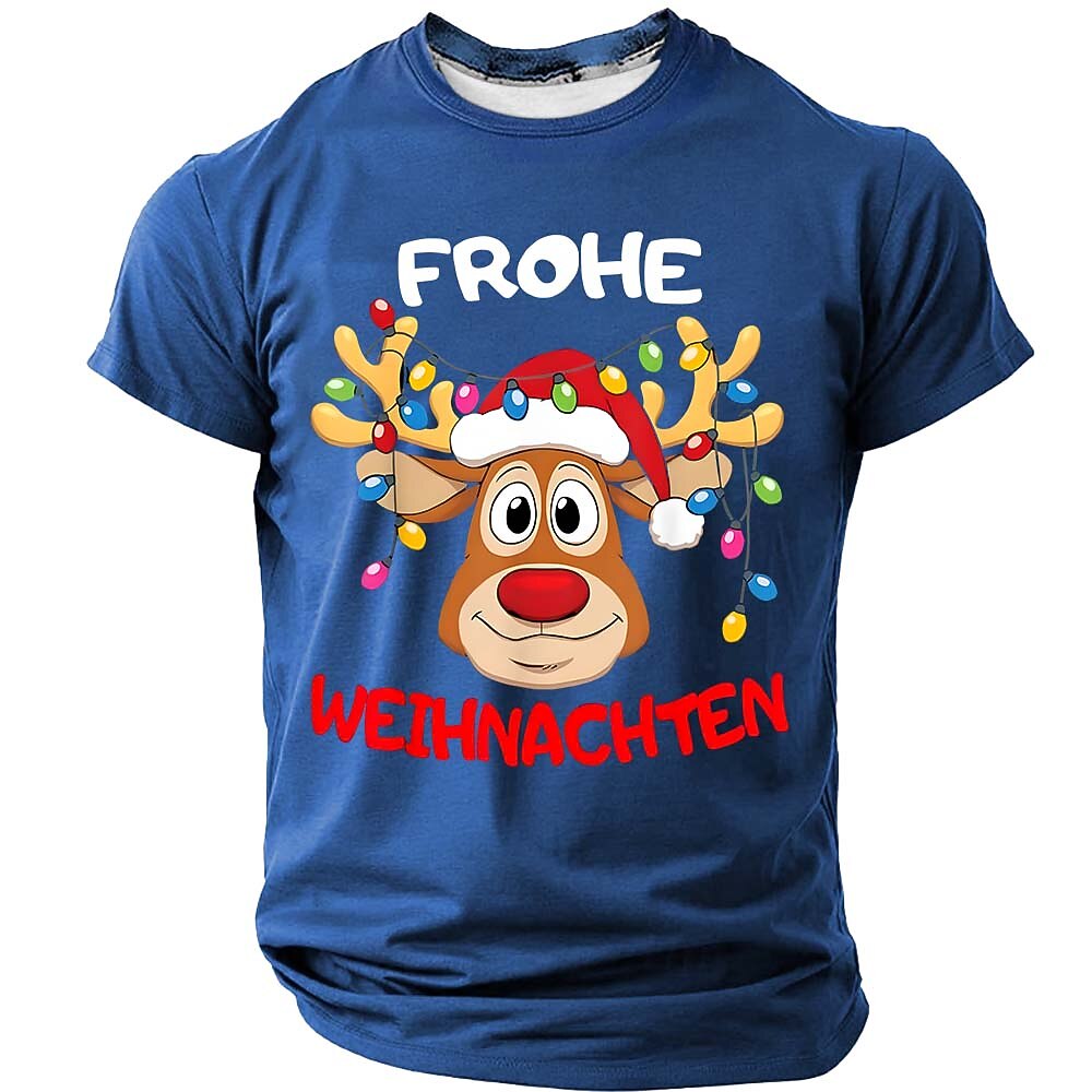 Christmas Reindeer Frohe Weihnachten Festive Graphic Short Sleeve Tee
