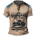 Motorcycle Grandpa Riding Retro Graphic Short Sleeve Henley Shirt
