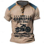 Motorcycle Grandpa Riding Retro Graphic Short Sleeve Henley Shirt