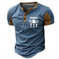 Grandpa Letters Classic Retro Graphic Short Sleeve Henley Shirt