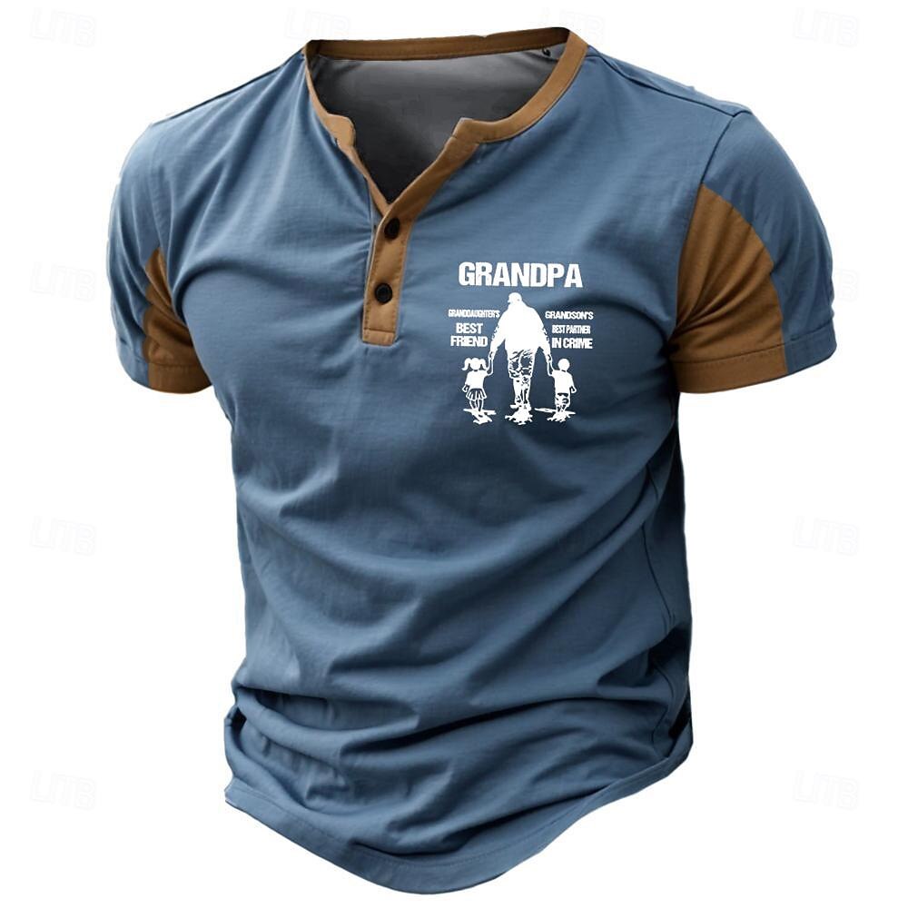 Grandpa Letters Classic Retro Graphic Short Sleeve Henley Shirt