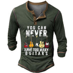 Vintage Guitar Player Music Graphic Long Sleeve Henley Shirt