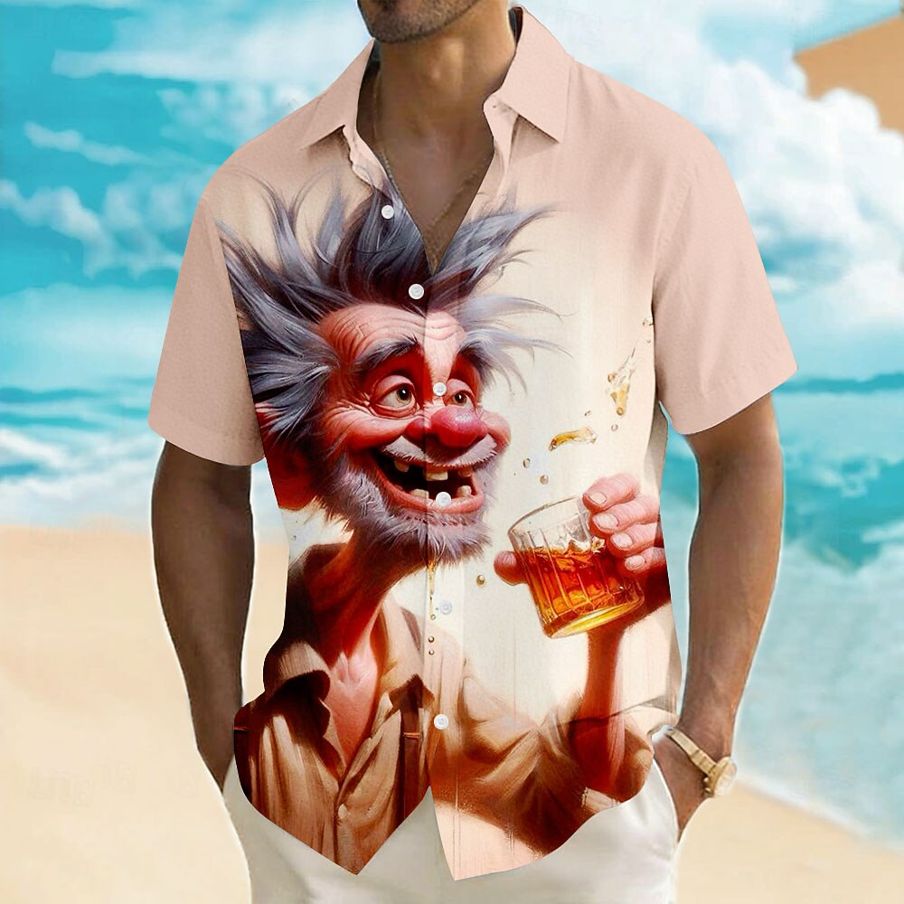 Cartoon Beer Old Man Drinking Retro Short Sleeve Shirt
