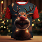 Christmas Elk Holiday Animal Graphic Casual Short Sleeve Tee