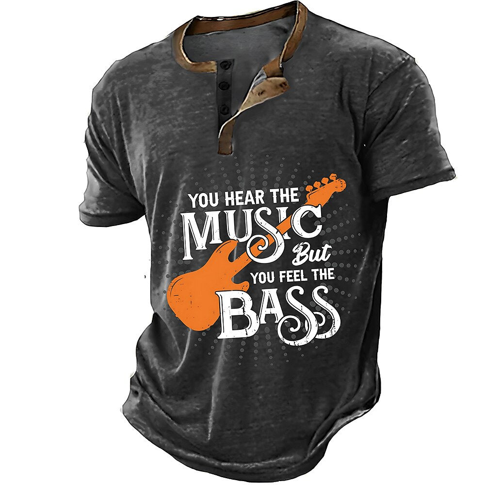 Retro Music Festival Guitar Player Graphic Short Sleeve Henley