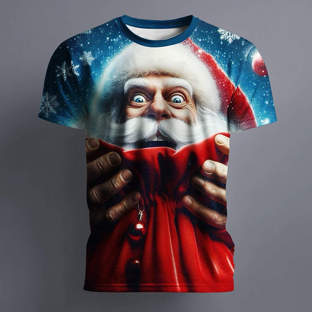 Santa Claus Christmas Artistic Party Street Graphic Casual Tee