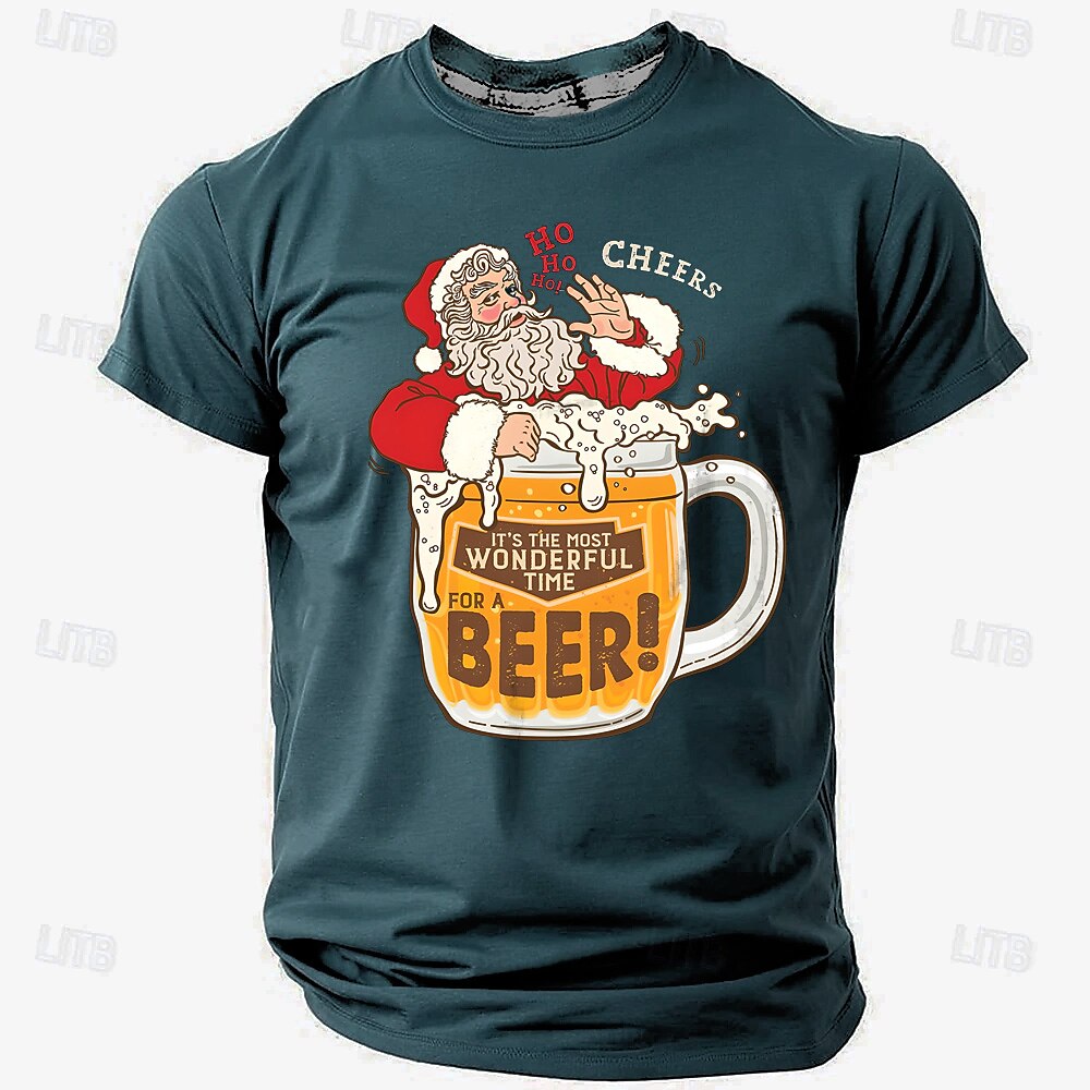 Santa Claus Oktoberfest Beer Retro Christmas Short Sleeve Tee