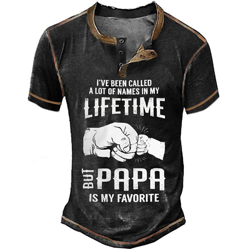 Papa Is My Favorite Funny Grandpa Graphic Henley Shirt
