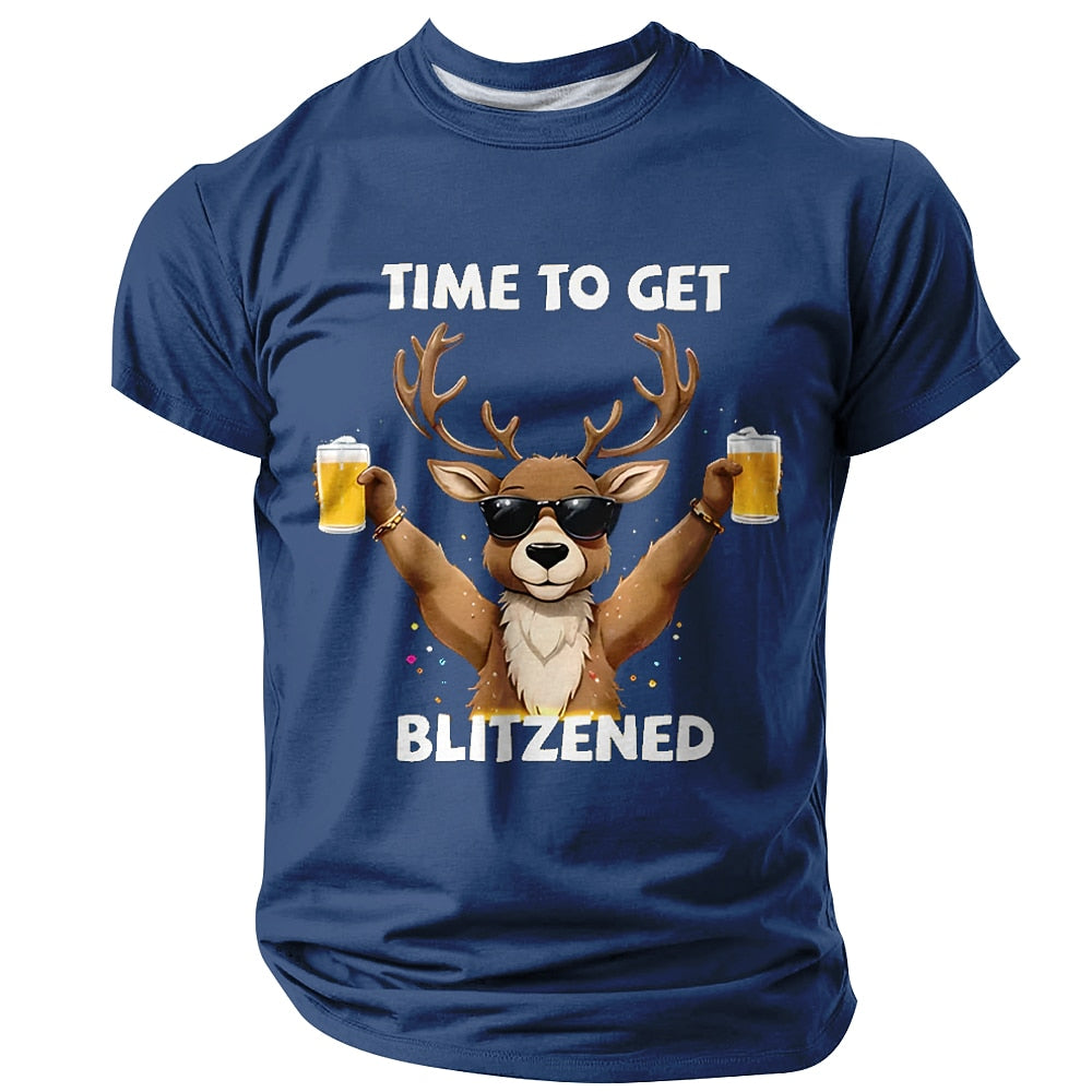 Time To Get Blitzened Reindeer Beer Christmas Graphic Tee