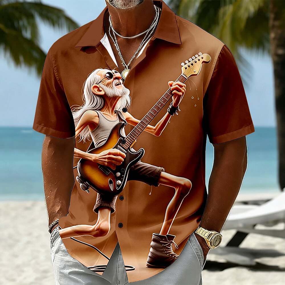 Vintage Guitar Old Man Music Character Short Sleeve Shirt