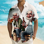 Cartoon Beer Old Man Drinking Vacation Short Sleeve Shirt