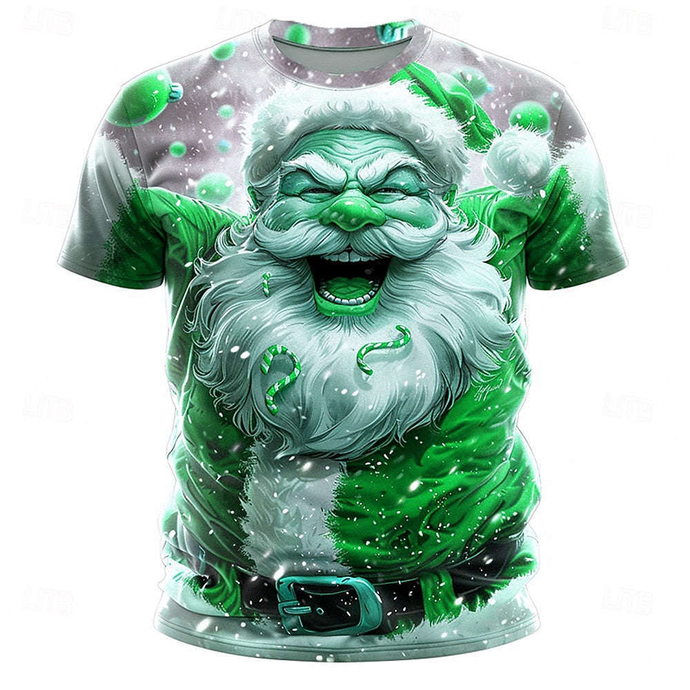 Santa Claus Christmas Athleisure 3D Graphic Short Sleeve Tee