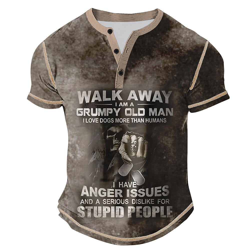 Classic Old Man Text Humor Short Sleeve Henley Shirt