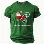 Santa Bicycle Own Stunts Funny Christmas Riding Graphic Tee