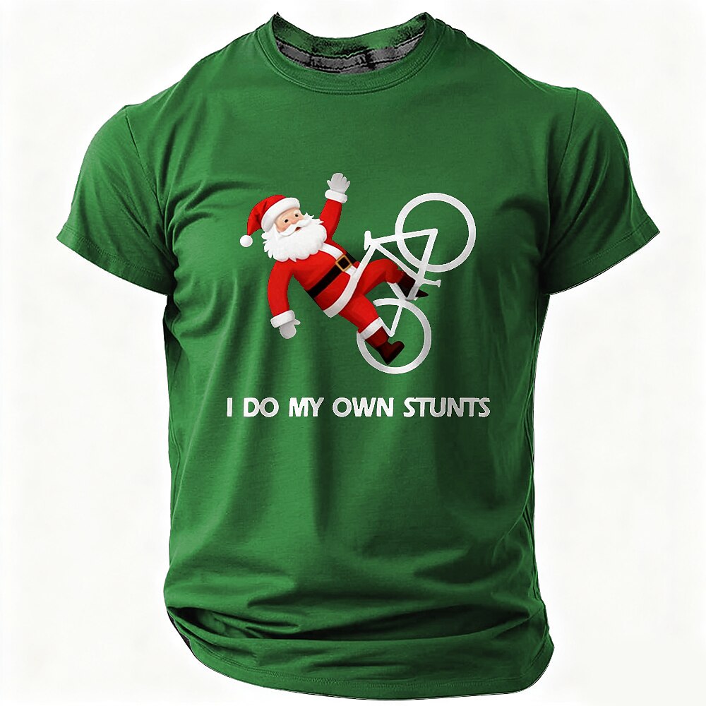 Santa Bicycle Own Stunts Funny Christmas Riding Graphic Tee